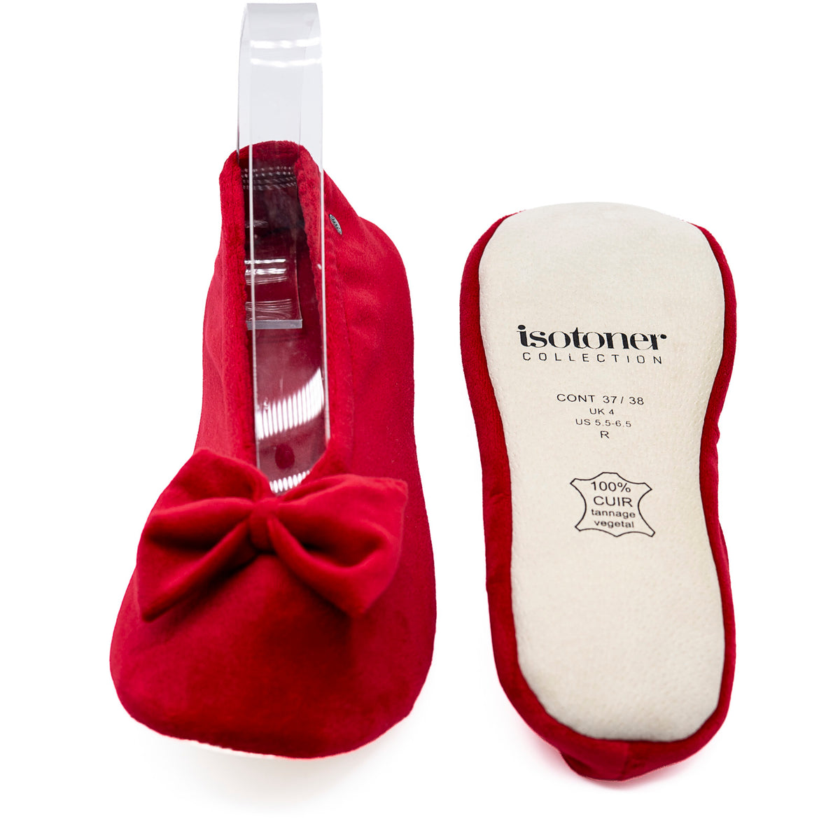 Pantoufles Ballerines Grand Noeud Rouge  ISOTONER
