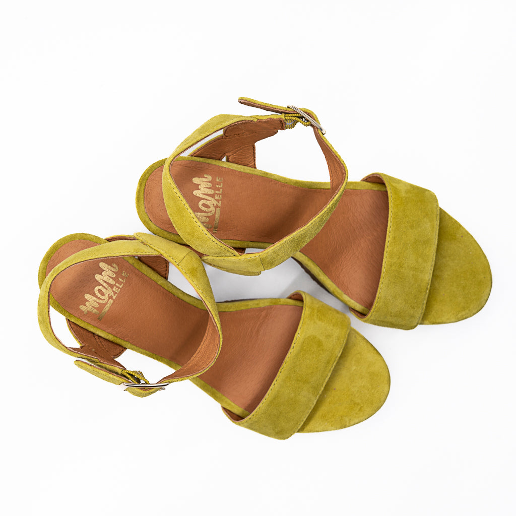 Sandales Talon Jain Velours Anis MAMZELLE