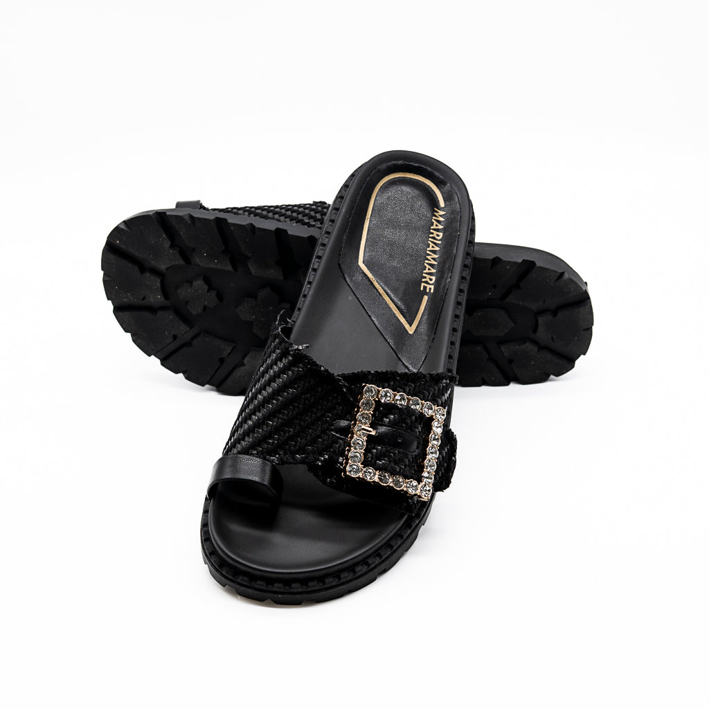 Mules noir Boucle Strass MARIAMARE