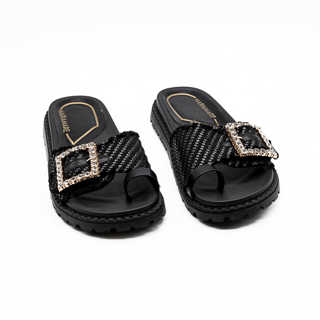 Mules noir Boucle Strass MARIAMARE