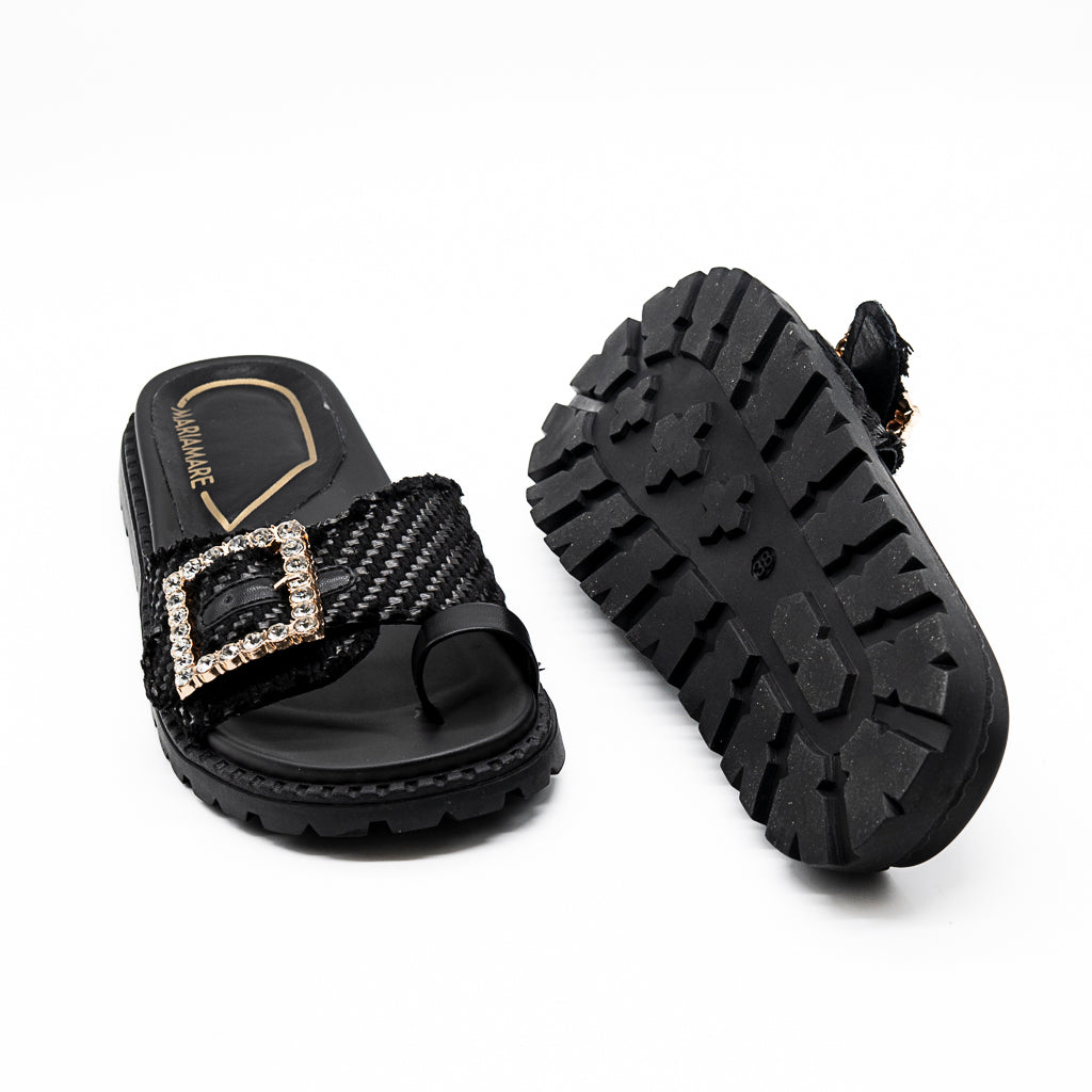 Mules noir Boucle Strass MARIAMARE
