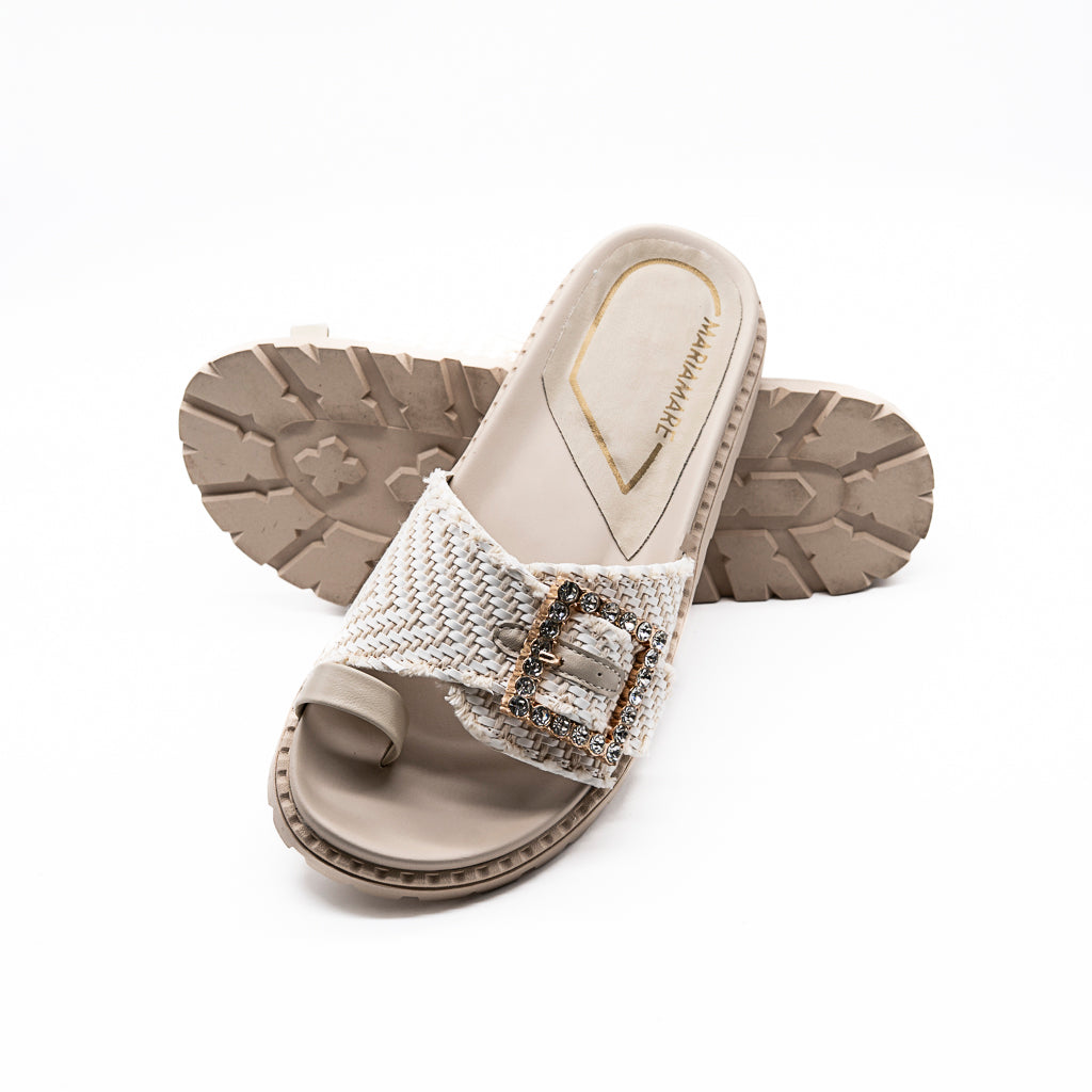 Mules  Crème Boucle Strass  MARIAMARE