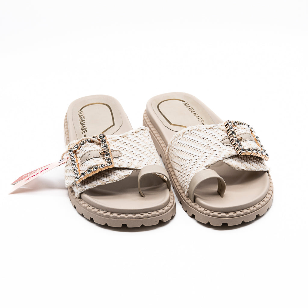 Mules  Crème Boucle Strass  MARIAMARE