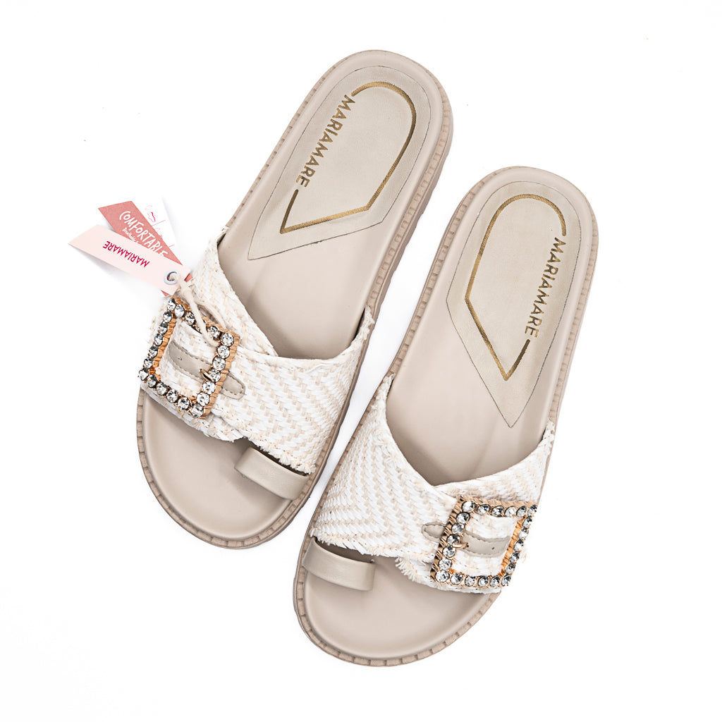 Mules  Crème Boucle Strass  MARIAMARE