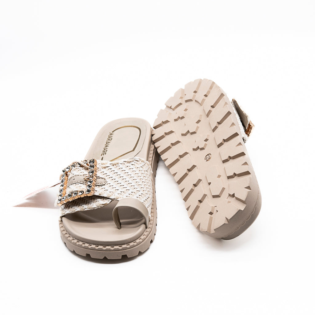 Mules  Crème Boucle Strass  MARIAMARE
