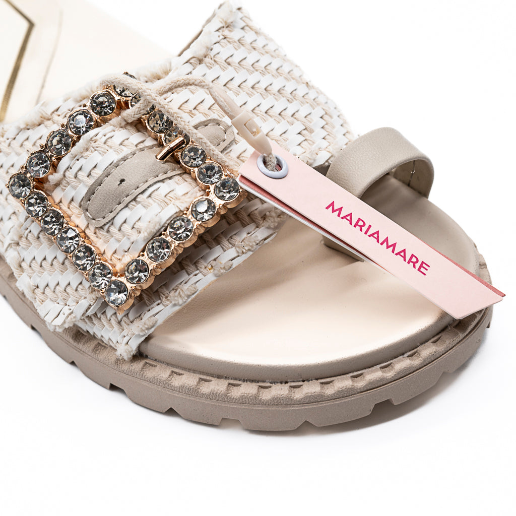 Mules  Crème Boucle Strass  MARIAMARE